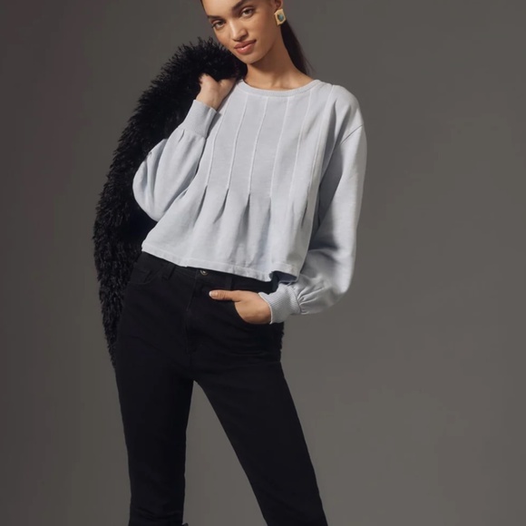 Pilcro Anthropologie Box Pleated Sky Blue Cotton Sweatshirt Top Sz M $129.94 - Picture 1 of 10